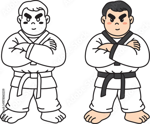 Cute Taekwondo Boy Character in Martial Arts Uniform Illustration