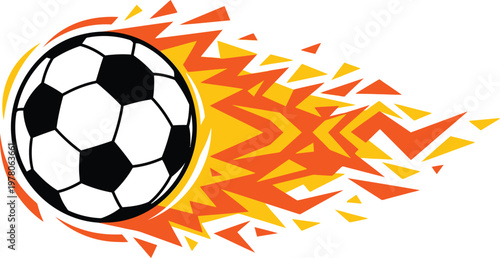 A soccer ball with a fiery motion graphic effect
