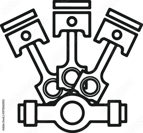 Automotive engine pistons and crankshaft assembly outline icon flat vector illustration isolated on transparent background.