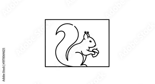Minimalist Line Art of a Squirrel Holding an Acorn Inside a Rectangle