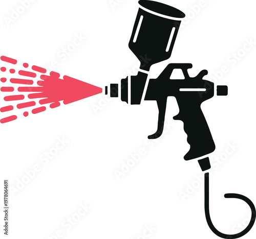 sprayer paint gun vector icon airbrush hose nozzle trigger red coating