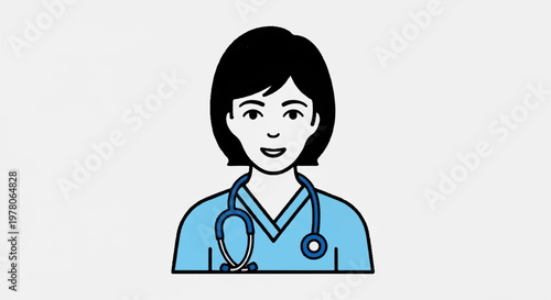 Professional medical nurse wearing blue scrubs with stethoscope