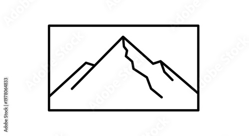 Minimalist Mountain Peak Line Art Icon, Geometric Summit Outline, Vector Landscape Symbol