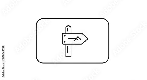 Directional Signpost with Mountain and Key Icon, Outdoor Navigation and Choice Concept
