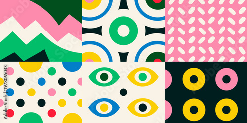 Colorful abstract patterns arranged in a nine panel grid layout