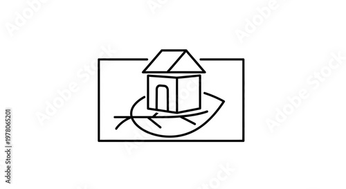 Eco-friendly house icon on a leaf, sustainable living concept, green architecture symbol