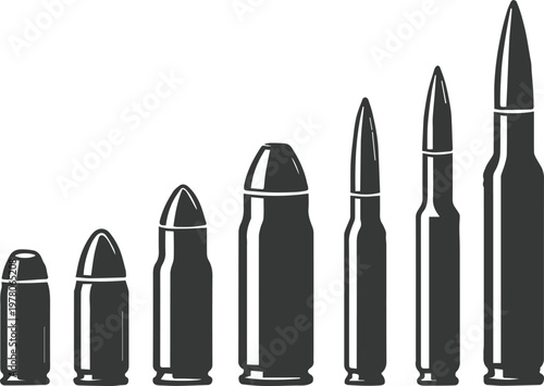 bullet cartridge silhouettes arranged by increasing size