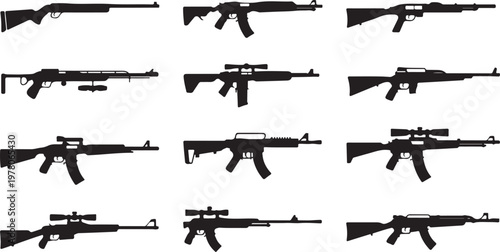 rifle comparison chart silhouette vector set
