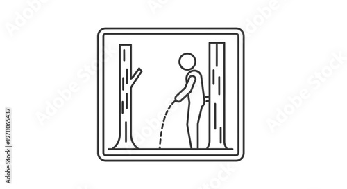 Man Urinating in Forest, Public Restroom Sign, Outdoor Nature Symbol