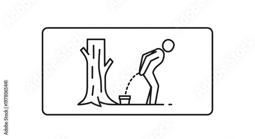 Man Urinating in Pot Near Tree: Public Urination Symbol