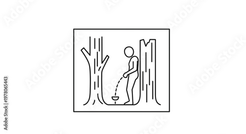 Man Urinating in Nature, Forest Scene, Outdoor Toilet Icon
