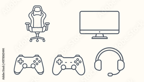 Gaming setup with chair and accessories.