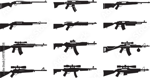 rifle collection silhouette illustrations grid
