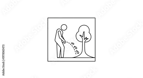 Man urinating on a tree in a park, simple line art icon