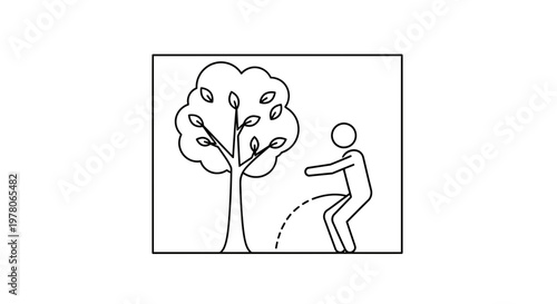 Man urinating on a tree in a park, public urination, outdoor scene, simple line art icon