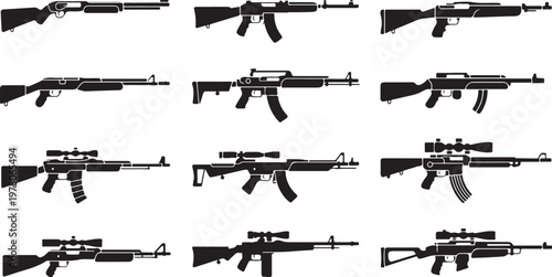 rifle silhouette comparison grid vector icons