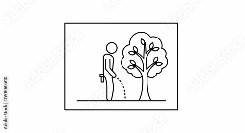 Man Urinating on Tree in Public Park, Outdoor Peeing Icon