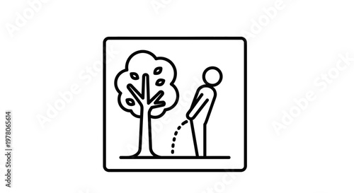 Man urinating on tree in public park, outdoor, vector icon illustration