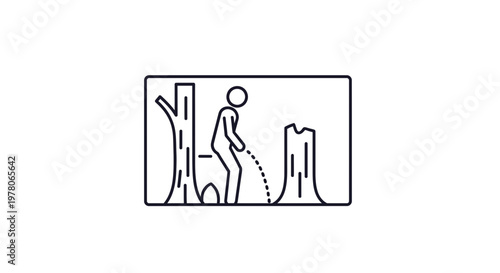 Man urinating on tree stump in forest, environmental concept