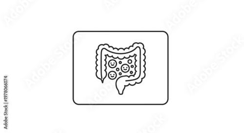 Happy Gut Bacteria Icon: Healthy Intestine Microorganism with Smiling Faces