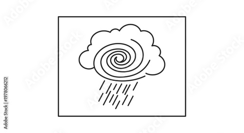 Hurricane Cloud Icon with Rain and Swirling Wind Symbol