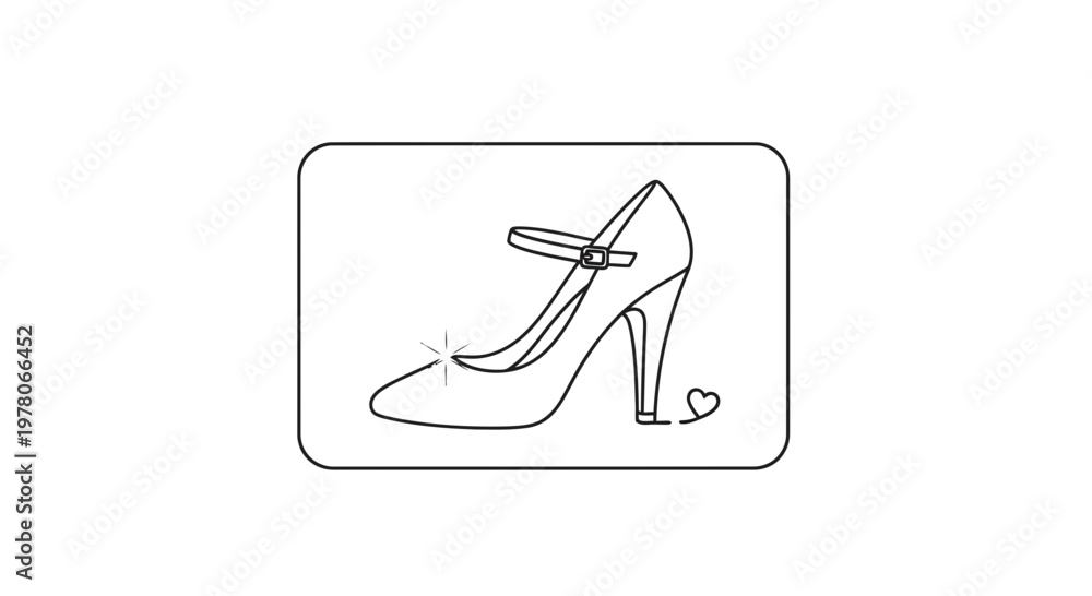 Obraz premium Elegant Mary Jane High Heel Shoe Line Art with Sparkle and Heart Detail