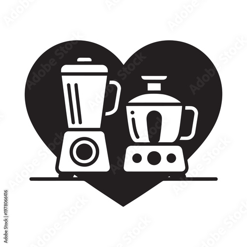 A heart shaped design featuring a blender and a food processor