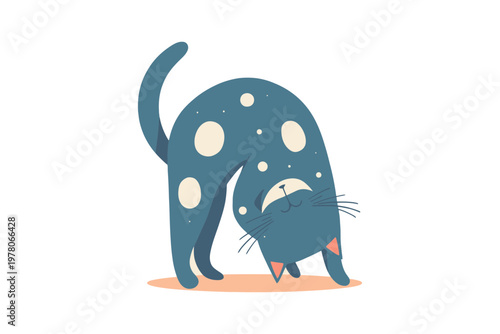 Sad blue cat with white spots bending down in distress
