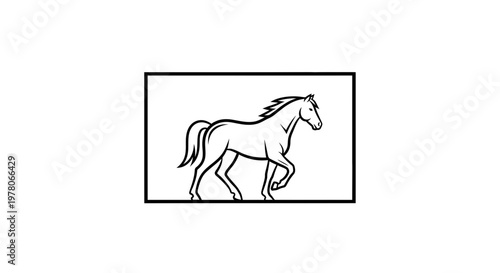 Elegant Horse Trotting in Black and White Line Art