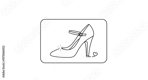Elegant Mary Jane High Heel Shoe Line Art with Sparkle and Heart Detail