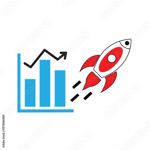 Business Growth Rocket Launch Icon Set