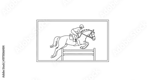 Equestrian Jumper Horse and Rider Clearing Obstacle in Show Jumping Competition