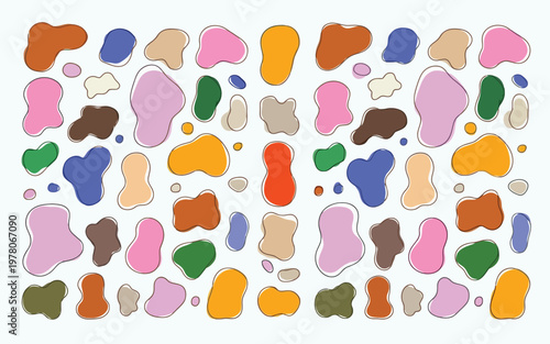 Colorful Abstract Organic Shapes Pattern with Dark Outlines Isolate PNG