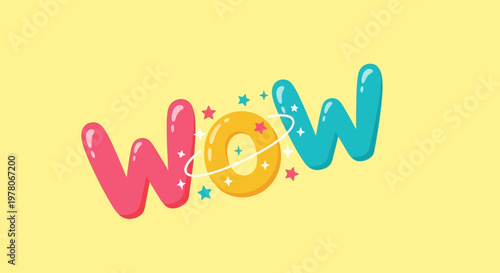 Colorful Text Word Wow Typography.