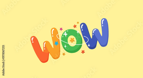 Colorful Wow Text with Stars.