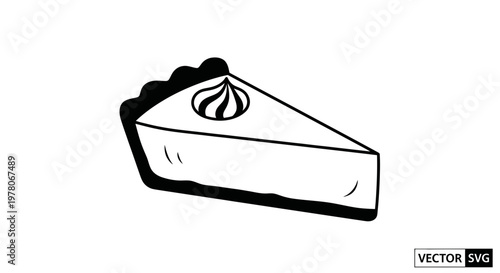 Slice of Cream Pie Dessert with Swirl Topping - Simple Vector Illustration