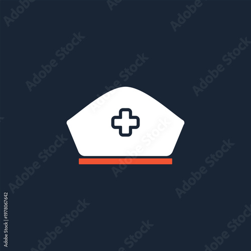 White nurse cap with red band and cross emblem. Simple design conveys care and professionalism. Ideal for medical, healthcare, or hospital-related projects. Clean lines suit digital graphics, logos