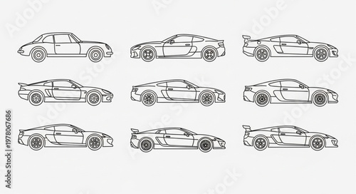 Collection of Hand Drawn Sports Car Illustrations.