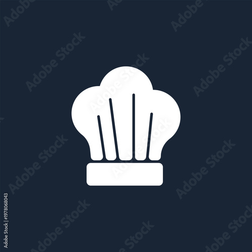 White chef's hat stands out against dark background. Simple, clean design emphasizes culinary profession. Iconic symbol for cooks, chefs, or kitchens. Great for menus, food branding