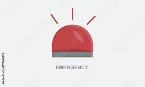 Flat vector illustration of red emergency siren icon with alert signals. Simple warning symbol for safety, alarm, notification, and urgent situations. Clean minimal design for apps, security, 
