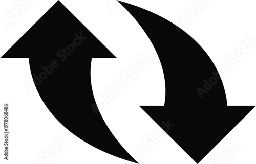 Two black arrows pointing in opposite directions in a circular motion on a transparent background