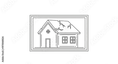 Cracked Roof House Illustration - Home Damage and Repair Concept