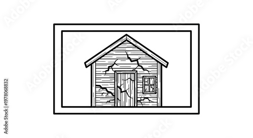Cracked Old Wooden House Illustration, Dilapidated Building Facade, Abandoned Home Exterior