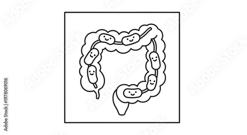 Cute Cartoon Colon with Happy Bacteria