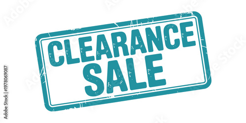 A teal clearance sale stamp isolated on a white background