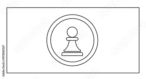Chess Pawn Icon Inside Circle, Minimalist Outline Graphic, Strategy Concept