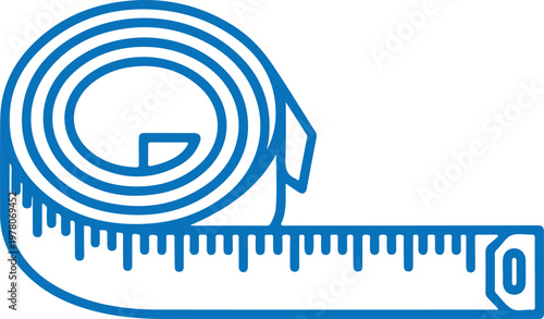 Blue measuring tape tool icon roll of flexible ruler for sewing and construction professional measurement vector