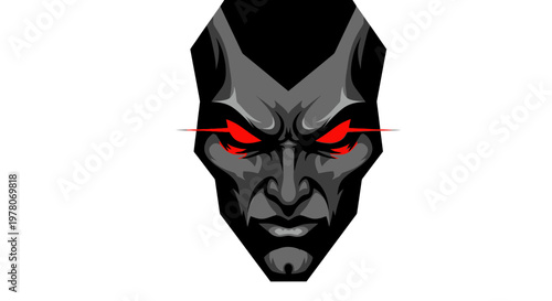 Fierce Demon Face with Red Eyes, Gothic Horror Character, Dark Fantasy Art