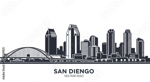 San Diego Skyline Vector - Modern Cityscape with Bridge and Tall Buildings