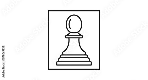 Black and white pawn chess piece icon, simple outline drawing, minimalist game symbol